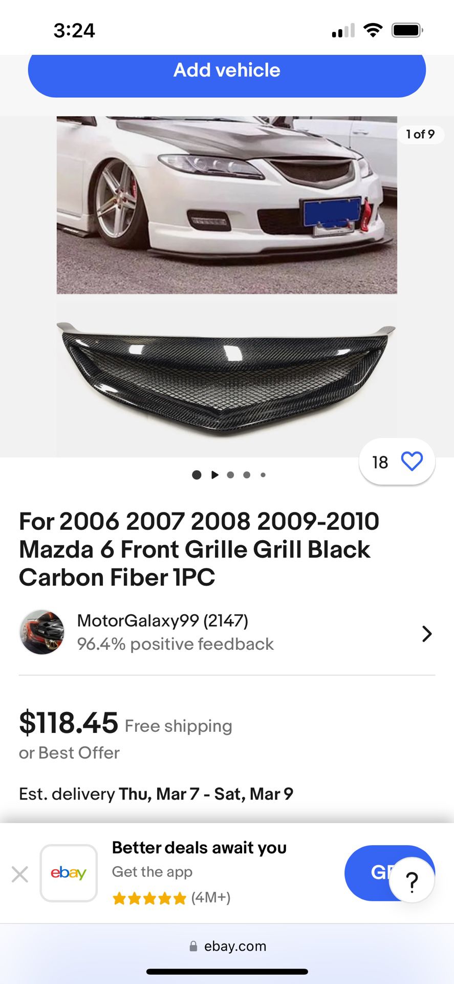 Carbon fiber Grill For 2006-2008 Mazda 6