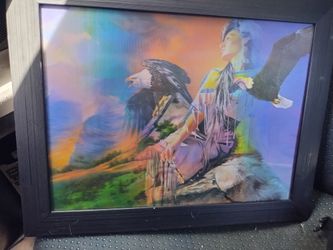 Wolf Native Indian Eagle Changing Colors Wall Frame.