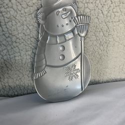 Vintage Snowman Candy Dish-1999-Pewter Fin-Home For The Holidays Collection-EUC