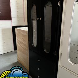 Tall Black Storage Closet With Mirror 