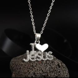 Silver Tone I Love Jesus Necklace 
