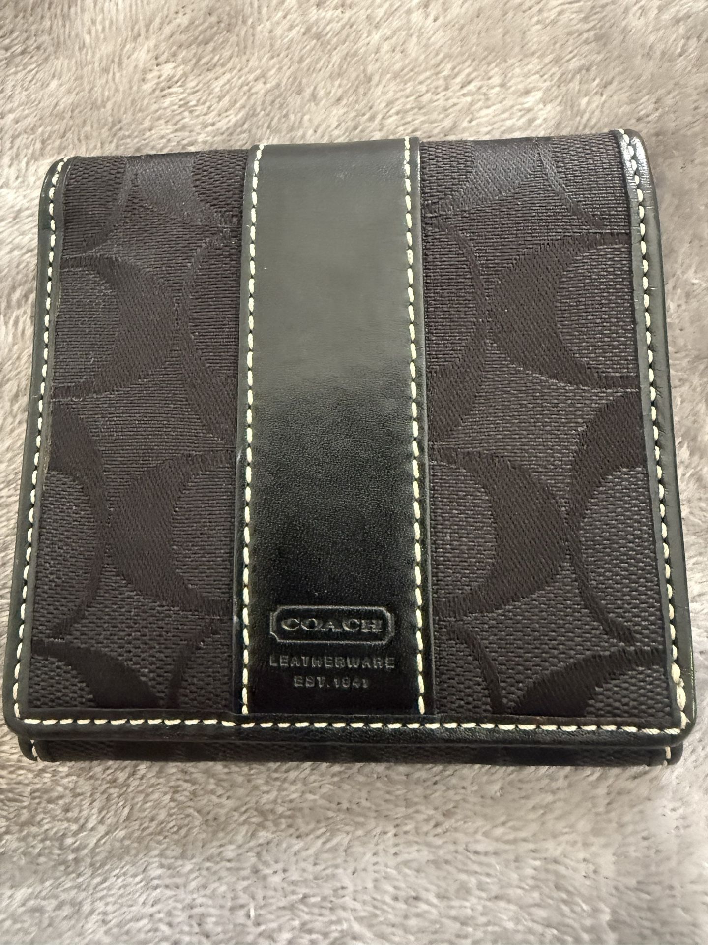 Coach Signature Black Monogram Canvas Wallet EUC! 4” X 4”