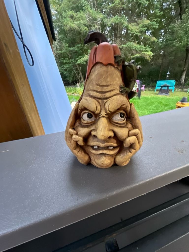 Pumpkin Face Gourd With Frog Good Cond Used