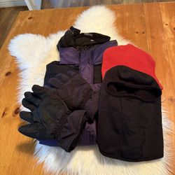 SKI -JACKET -PANTS - FLEECE LINER - SKI GLOVES - AND SOCKS - HELMET AND GOGGLES