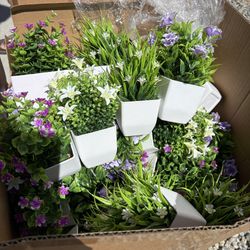Small Fake Plants Mini Artificial Faux Plants Indoor with Flowers Spring Decorations