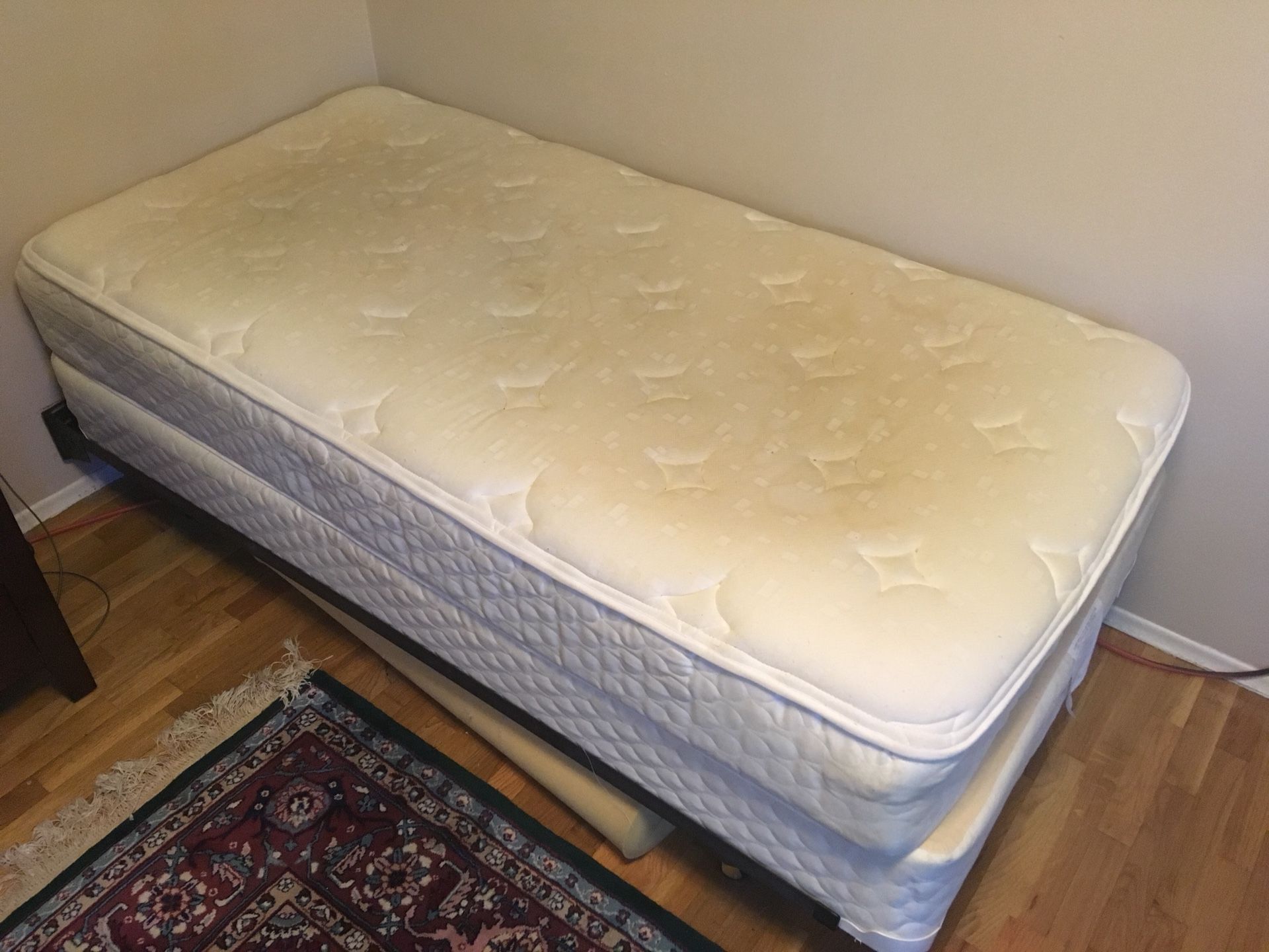 Twin bed mattress and box spring North American bedding company and frame