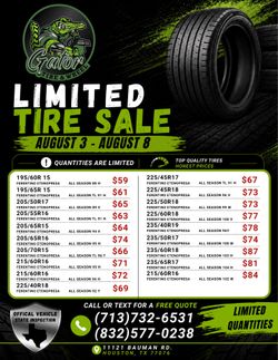 Tire sell this week only