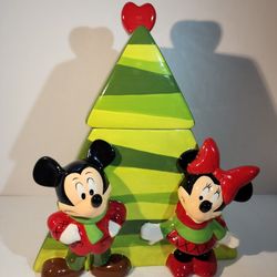 Disney Mickey n Minnie Christmas Cookie Jar