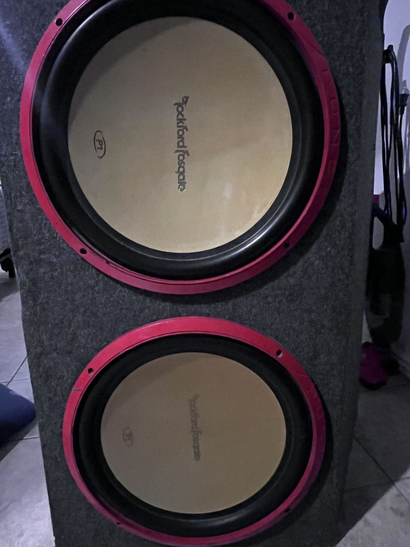 USED - 2 15” Subwoofers With Box & Sony Amp 