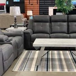 Jesolo Dark Gray Reclining Living Room Set Ashley /Sofa and Loveseat 