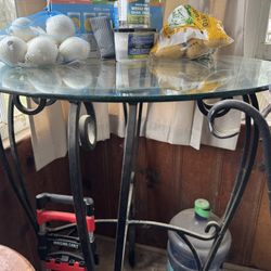 30” Iron Bistro Table With Two Wood Chairs