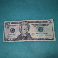 $20.00 BILL WITH LOW SERIAL NUMBER # 00008094