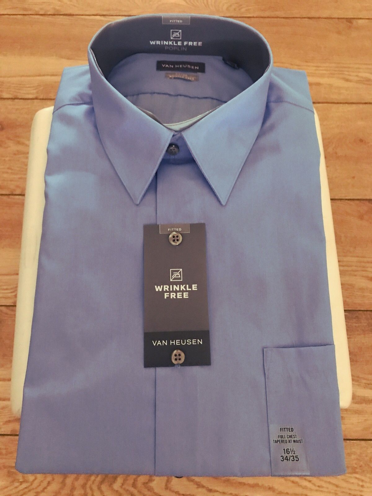 Men’s Dress Shirt Cameo Blue Size 16 1/2 34-35 New Brand: Van Heusen Fitted Wrinkle Free Full Chest Tapered