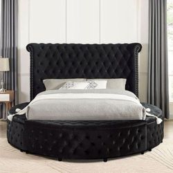 Brand New Glam Black Velvet Queen Size Bed Frame With Storage