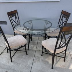Glass Table And Metal 4 Chairs 