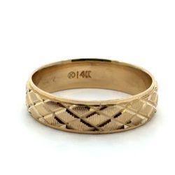 Men’s Woman’s 14k Yellow Gold Lattice Wedding Band with Diamond Cut Texture 5.94mm Ring Size 11 GP3115839