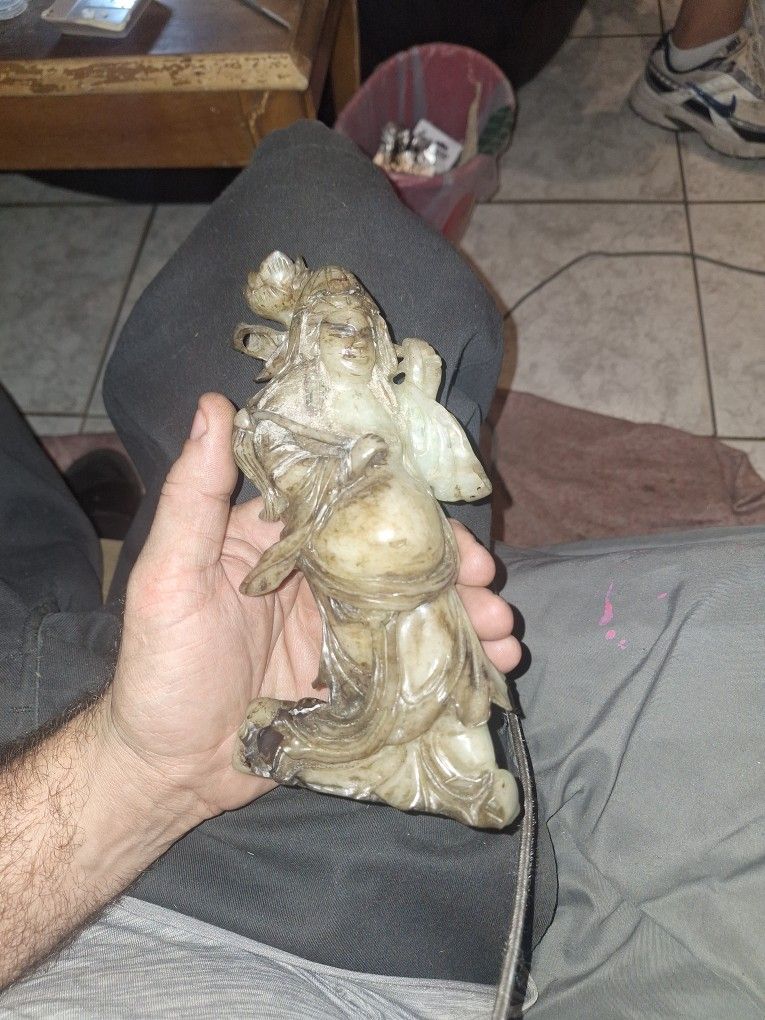 Vintage Stone Laughing Buddha Statue – Solid Jade, Hand-Carved