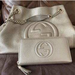 Gucci Soho Chain Strap Shoulder Bag And Zip Around Wallet, Leather, Metallic Gold