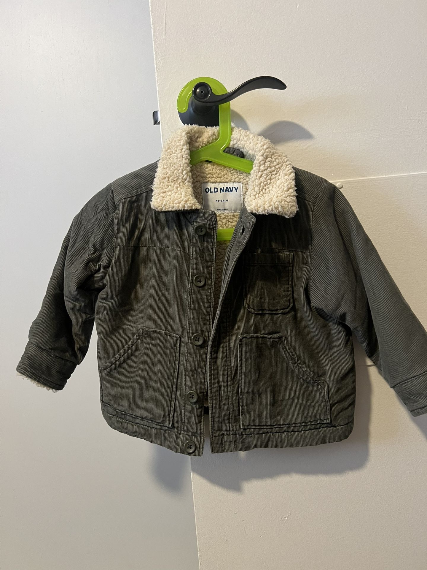 Old navy Olive Green Corduroy Jacket Sherpa Lined Size 18-24months