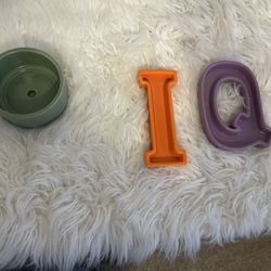 ASHLAND  Ceramic Alphabet & Shape Pieces one planter Green &LettersOrange Purple