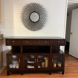 Dark Brown Wood Dining Buffet including mirror