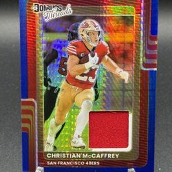 2025 Donruss Optic Threads Blue Hyper Prizm #DTBH-CMY Christian McCaffrey Patch