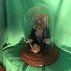 Antique Boy Doll In Glass Display Dome