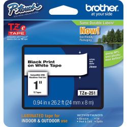 Brother TZe P-touch Tape 1" Black on White 