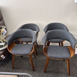 Gray Fabric and Walnut Wood Arm Chair (Set of 4)