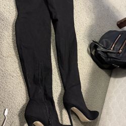 black suede knee high boots 