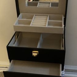 Black Jewelry Box with Mirror & Drawers.