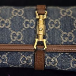 Auth GUCCI New Jackie 1961 GG Denim Leather Chain Wallet WOC 652681 Used F/S