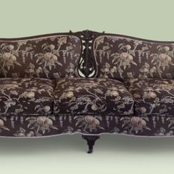 Antique Victorian Revival Settee – Hand-Carved Wood & Floral Tapestry