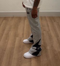 Gray stacked pants