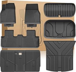 3W Tesla Model Y Juniper 2025 2026 2027 Floor Mats 9PCS (Not for Standard) Front Rear Cargo Liner & Seatback Protector, Lumedge TPE Custom Fit Model Y