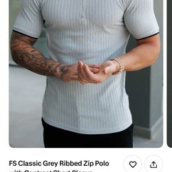 Fathersons Classic Grey Ribbed Zip Polo 