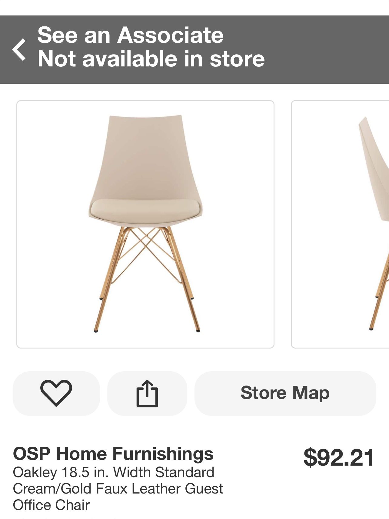 OSP Home Furnishings Oakley 18.5 in. Width Standard Cream/Gold Faux Leather Guest Office Chair