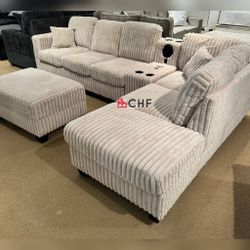 Jumbo Corduroy Sectional Sofa With Ottoman  