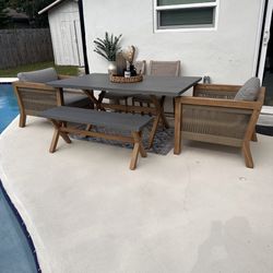 Two chairs, Table, And Bench