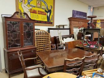 8 pc 1920s mahogany Elk Furniture dining room table 6 chairs & China cabinet