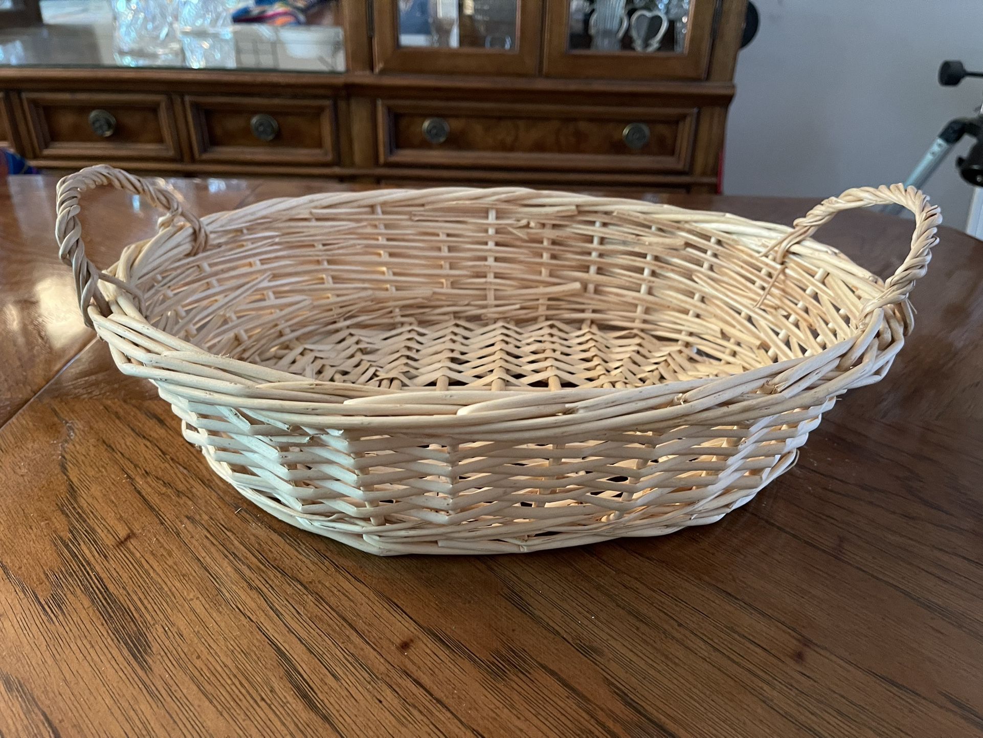 Light Cream Colored Woven Oval Basket
