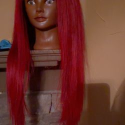 28 inch Fierce Red Straight Human Wig