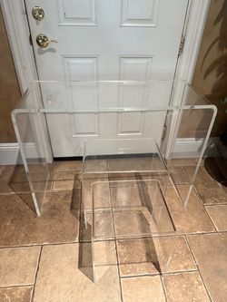 Acrylic Waterfall Console and Nesting Tables and 2 Acrylic Ghost Chairs