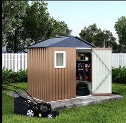 New 4x6ft brown metal storage shed with window