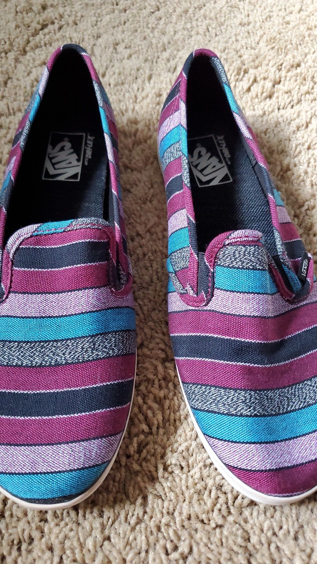 Striped purple and blue low top women's VANS size 10.5
