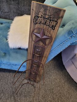 Hat Rack - Metal And Solid Wood - Handmade - Carved