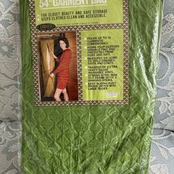 Vintage new old stock, unopened package Lobeco vinyl quilted avocado green garment closet bag. Holds up to 16 garments . 54” long. 