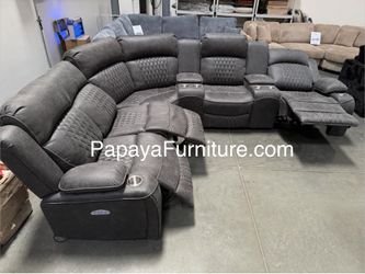 NEW Power Recliner Curve Sectional Sofa Set Entertainment Room Living Home Theater Movie Reclining Couch Console Cupholder Adjustable BIG DISCOUNT