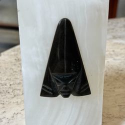 Vintage Aztec Queen Black and Neutral Solid Marble Mini Obelisk. Tall Dignified.