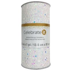 5 3/8” Encrusted Glitter Ribbon for Crafts and DIY Projects, White Glitter Ribbon